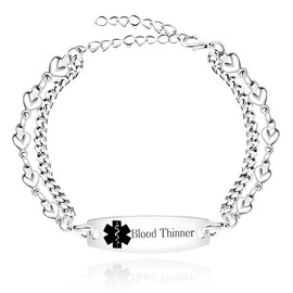 Uloveido Blood Thinner Medical Bracelet | Emergency Medical ID Waterproof Beaded Design Bracelets | | Double Chain Stainless Steel Adjustable Chains ID Jewelry YA3989