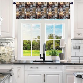 jejeloiu Bear Deer Kitchen Curtains Valance 1 Panel 52"x12" Elk Moose Antler Valance Curtains for Living Room Bedroom Western Farmhouse Curtain Valances for Windows Bathroom