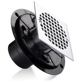 4" Shower Drain with Copper Strainer Top Chroming or 2" Solvent Weld Pipe Installation (Square)