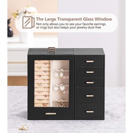 Homde Jewelry Organizer large for Dresser: Big Jewelry Box for Women - Holder with Drawers - Elegent Necklace Earring Ring Display Modern Gift (Black + Grey)