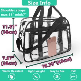 16” Large Clear Duffle Gym Bag, Clear Beach Bag for Travel with Shoe Compartment, Transparent See Through Tote Bag for Women Men
