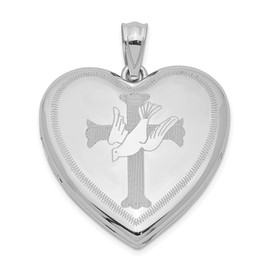Auriga Fine Jewelry 925 Sterling Silver Rhodium-plated Dove with Cross Heart Locket