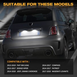 POPMOTORZ Luces LED para matrícula – Luces LED traseras compatibles con Fiat 500 Dodge Viper Jeep Grand Cherokee Compass Patriot Maserati Levante, alimentado por 18 luces LED blancas SMD, 6000 K