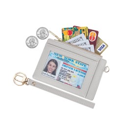 Wikavanli Women Slim Rfid Blocking Credit Card Case Holder Wristlet Zip ID Case Wallet Small Compact Leather Wallet Coin Purse with Keychain, Light Gray, Small Fashion Wallet