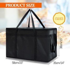 Maxcheck 6 Pcs Insulated Food Delivery Bag XXXL Large Capacity Hot Cold Grocery Tote Bag Reusable Warming Cooler Pizza Catering Bag Carrier for Commercial Travel Lunch Shopping Gifts (Red and Black)