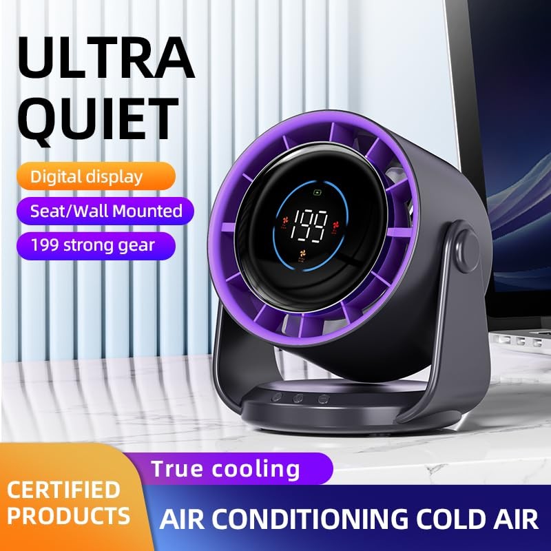 TZXVBW High Speed Desktop Fan with Digital Display, Wall/Seat Mounted,