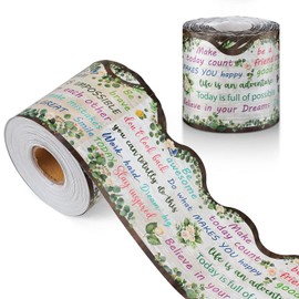 Spiareal 68.9 Feet Scalloped Bulletin Board Border Rustic Farmhouse Home Sweet Rolled Trim with Inspirational Quotes Growth Mindset Motivational for Classroom Boards Wall Decor (Greenery)