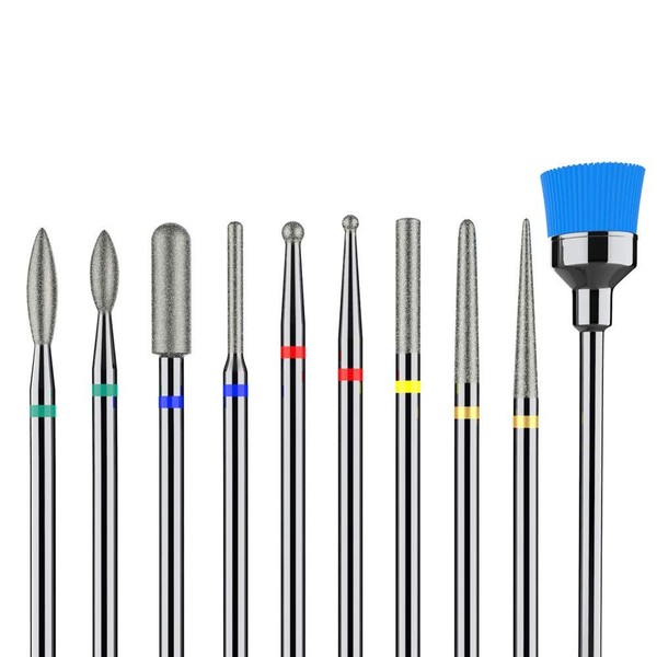 MelodySusie Diamond Cuticle Nail Drill Bits Set 10pcs, 3/32''(2.35mm) Professional Efile Nail Bit Fine Grit for Acrylic Gel Nails Prep, Nail Art Tools for Manicure Pedicure Home Salon Use