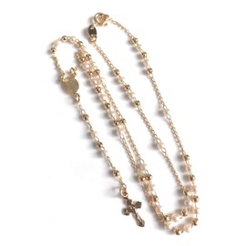 SIFRIMANIA Rosary Beads Catholic Simulated Pearl Cross Necklace 18k Gold Plated Rosario Virgen de La Milagrosa