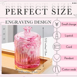 Hushee 4 Pcs Crystal Glass Candy Jar Set with Lids Home Decorative Storage Jars for Apothecary, Bathroom, Kitchen, and Pantry, Ideal for Cotton Swabs and Jewelry(Pink)