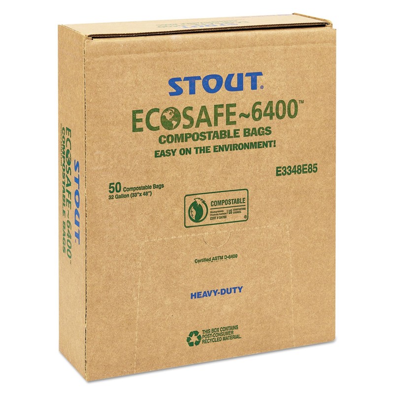 EcoSafe-6400 Compostable Compost Bags, .85mil, 33 x 48, Green, 50/Box