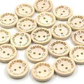 Qovydx 200Pcs 1 inch Cute Wooden Craft Buttons 25mm Wood Buttons for Crafts 2 Holes Handmade for Sewing Clothing Accessories, DIY Crafting Projects Decorations