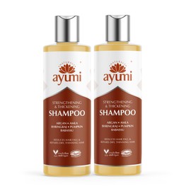 Ayumi Strengthening & Thickening Shampoo, For Thin & Weak Hair, Contains Amla & Bhringraj Extracts to Help With Growth Stimulation, Delicately Cleanses the Hair & Scalp - 2 x 250ml
