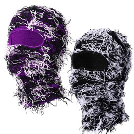 QKURT 2 Pcs Distressed Balaclava, Knitted Ski Mask Full Face Windproof Warm Cool Hat, Motorcycle Cycling Winter Warm Face Mask Special Party Dress-up for Men