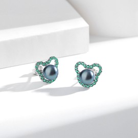 BAMIKI Black Pearl Earrings Cute Mickey Mouse Studs for Women, S925 Sterling Silver Freshwater Cultured Pearls Jewelry Gifts Hypoallergenic Earrings