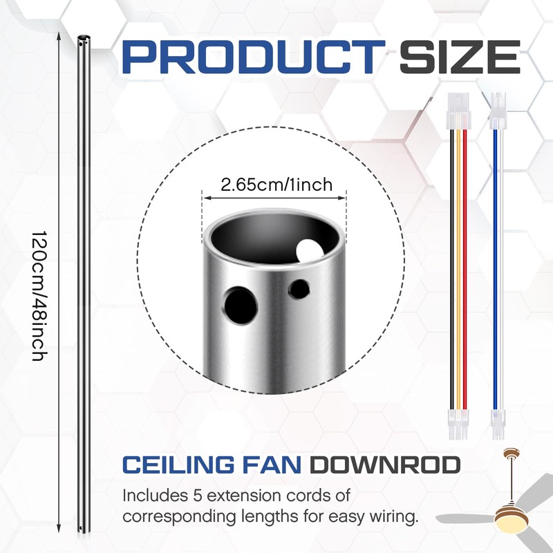 VIHOSE Ceiling Fan Downrod 48 Inch, Silver, 4 Inch Non-Threaded