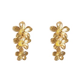 Gold Triple Flower Dangle Drop Earrings for Women Dainty Boho Statement Flower Tassel Statement Dangling Hypoallergenic Fashion Trendy Jewelry for Her Birthday Wedding (Gold, One size)