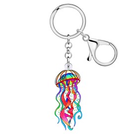 BAMAY Cute Sea Jellyfish Keychain Acrylic Ocean Animals Keyring Summer Charms Gifts for Women Girls Bag Car Key Decorations (Red)