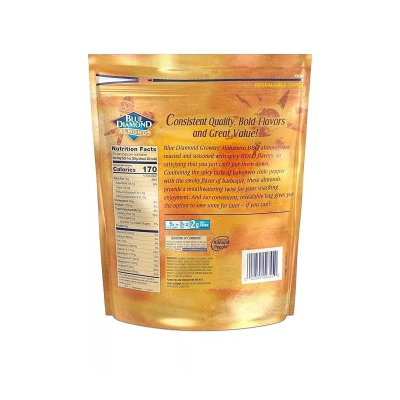 Blue Diamond Almonds Habanero BBQ Flavored Snack Nuts, 25 Oz