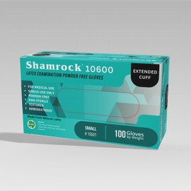 Shamrock 10600 Latex Examination Gloves - 7 mil, Powder-Free, Textured, Medical Use, Extended Cuff (Large)