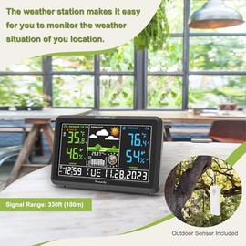 DreamSky Weather Station Indoor Outdoor Thermometer Wireless with Digital Atomic Clock for Home, Large Display with Dimmer, USB Port, Inside Outside T