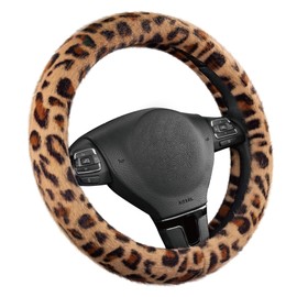 Road Comforts Leopard Plush Steering Wheel Cover for Winter, Made with Flurry Microfiber, Universal Fit 14 1/2 to 15 inches, Soft Fuzzy Warm for Winter (Brown)