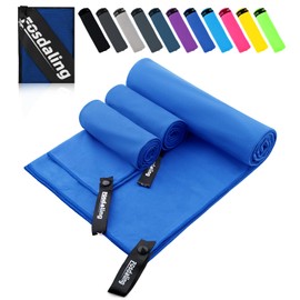 Fosdaling Microfibre Towel Set of 3 (Large 160 x 80 cm and 2 Small 80 x 40 cm), Quick-Drying Microfibre Fitness & Sports Towels, for Beach Towel, Bath Towel, Sports Towel and Travel Towel (Royal Blue)