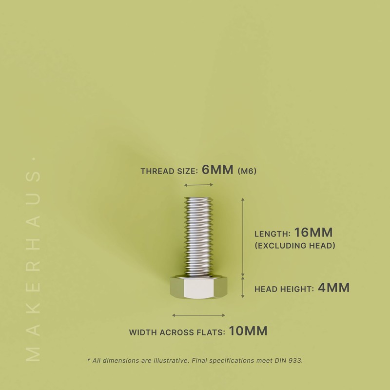 MAKERHAUS M6x16 Hex Bolt Set (4 Pack) Nut & Washer