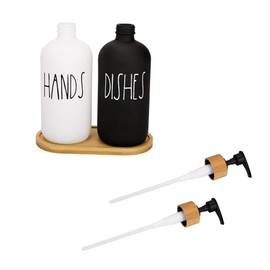 Hand and Dish Soap Dispenser Set for Kitchen Sink, Black and White Kitchen Decor Modern Farmhouse Decor Kitchen Art Dish Soap Holder (Black & White)