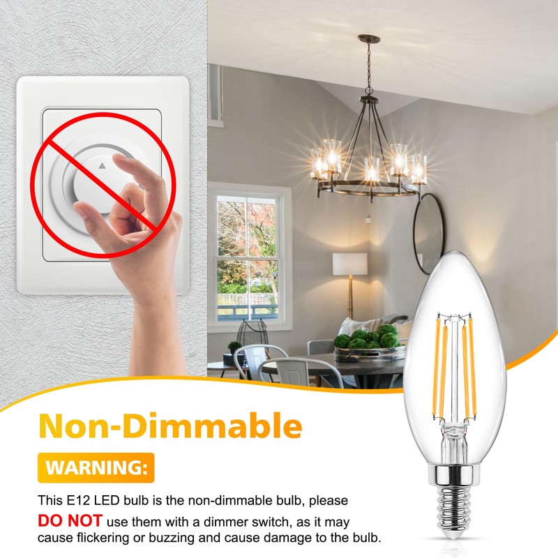 Ascher E12 Candelabra LED Light Bulbs 60 Watt Equivalent, Warm
