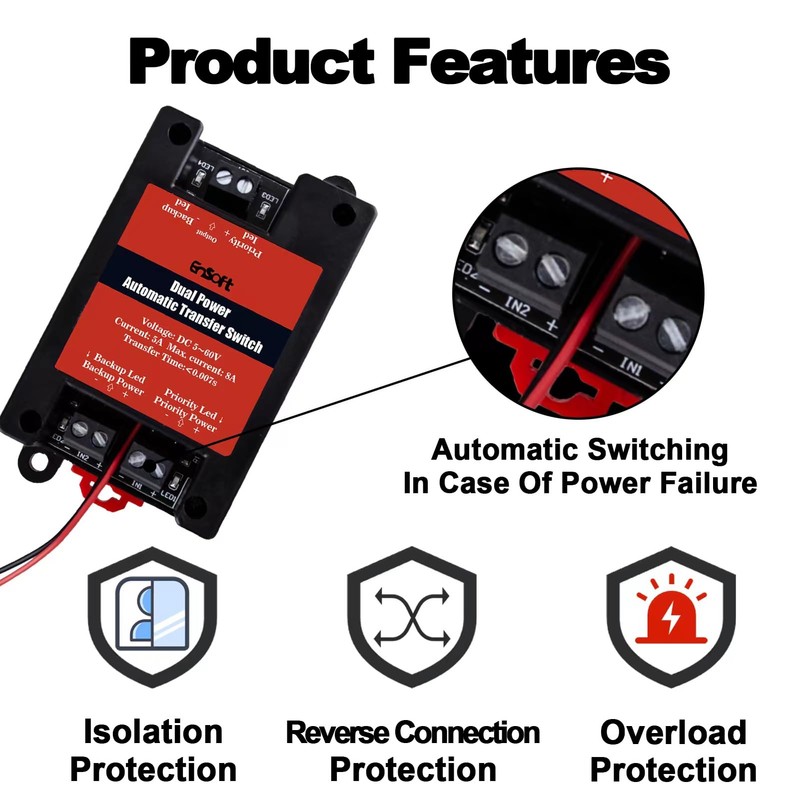 DC 5-60V Dual Power Automatic Tranfer Switch,Two Ways Without Power