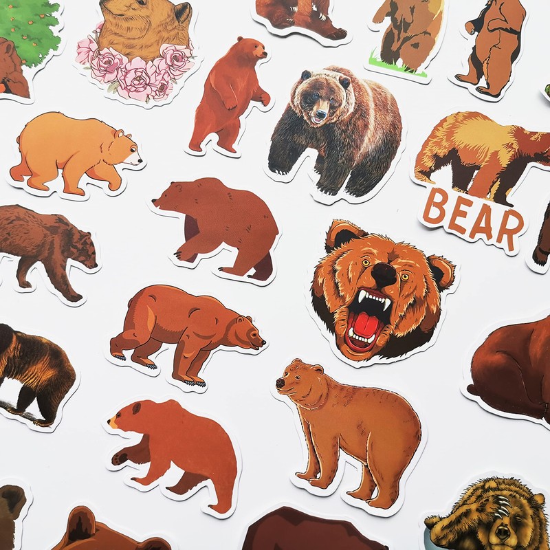 50Pcs Wild Brown Bear Stickers Cute Brown Bear Decal for
