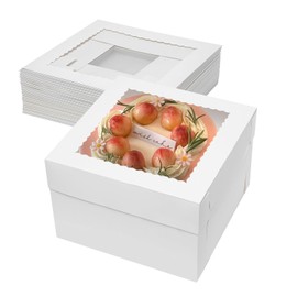 Mcfleet 10pcs Cake Boxes 10 Inch 10x10x8 Tall Cake Boxes with Window for Tier Baking Disposable Bakery Containers with Lids White Large Cardboard Bakery Take Out Carrier for Wedding, Birthday, Party