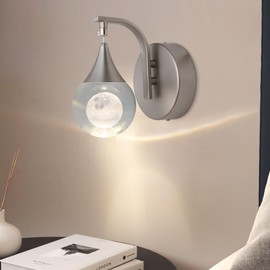 WillWant Modern Crystal Moon Wall Lamp, Globe Led Wall Light for Bedroom Living Room Hallway, 3300k Warm White | Dimmable | Chrome