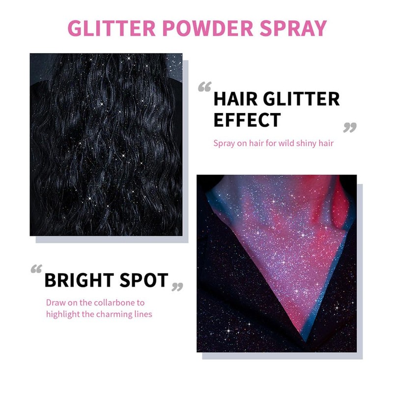 Body Glitter Spray【Long Lasting】【Skin Friendly】【Quick-Drying】 Glitter Spray for Hair/Body, 60ml