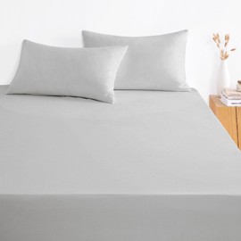 Wake In Cloud - Queen Fitted Sheet Set, 1000TC Ultra Soft Microfiber Bedding, Extra Deep Fitted Sheet & 2 Pillowcases, 3 Pieces, Light Grey Gray, Queen Size