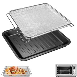 GCQ Air Fryer Toaster Oven Accessories for COSORI 12 in 1 C130 CS130 CO130 32QT Convection Oven, 14’’*12’’ Non-Stick Mesh Basket Air Fryer Rack Replacement Parts Grill Pan Plate Crisper Plate Tray
