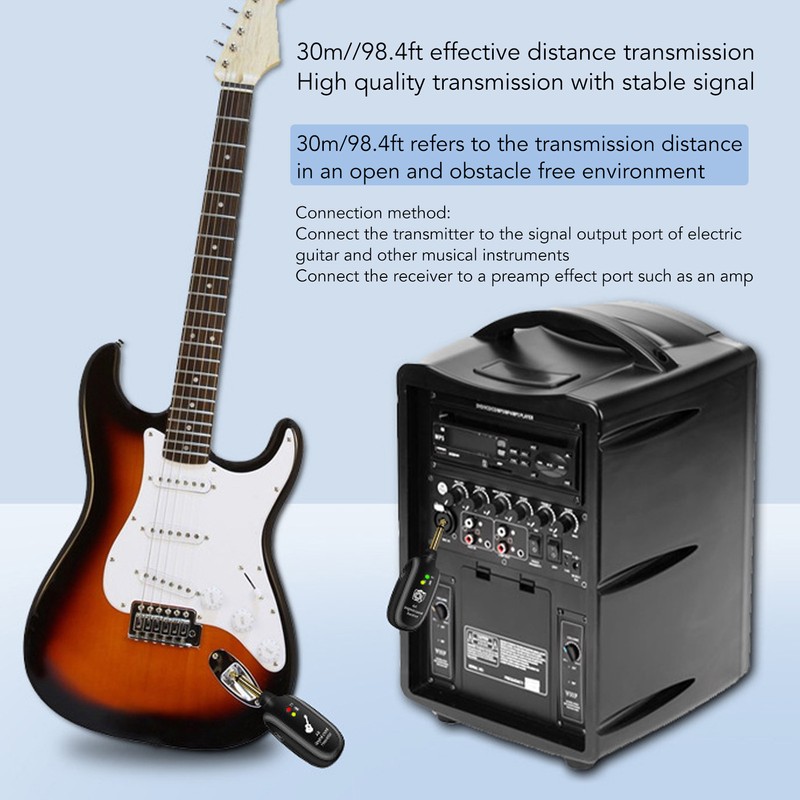 Wireless Guitar System 20Hz to 20KHz UHF Rechargeable Guitar Transmitter