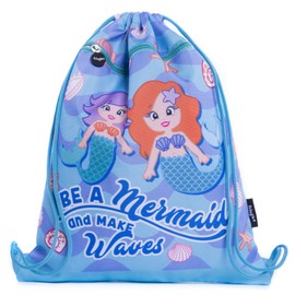 FRINGOO® Kids Drawstring Bag With Front Zipped Pocket PE Kit Bag School Backpack (L:34cm*H:42,5cm, Be Mermaid)