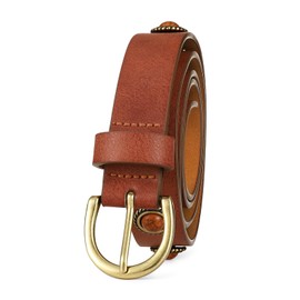 RISANTRY Women's Brown Rivet Belt with Gold Buckle Punk Studded Belt for Jeans Pants Dresses
