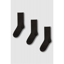 JAJU [JAJU] Women's Modal Rolled Top Long Socks 3-Pack_Black