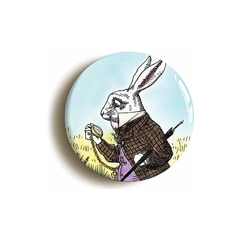 Ozorath ALICE IN WONDERLAND WHITE RABBIT BADGE BUTTON PIN (1inch/25mm