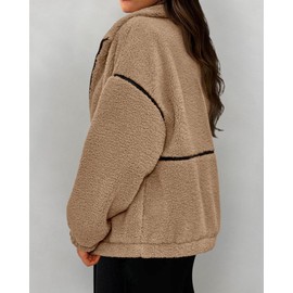 KIRUNDO Fleece Jacket Women Sherpa Oversized Zip Up Fall Jackets Winter Coats Faux Fur Warm Outwear 2025 Fashion Clothing(Khaki, Large)