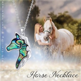 XIXLES Horse Necklace with Abalone Horse Head 925 Sterling Silver Abalone Shell Necklace Horse Neck Pendant Jewellery Gift, Sterling Silver