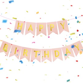 Bighan 5M Happy Birthday Banner Birthday Garland Party Decorations Birthday Signs Hanging Decor Kids' Birthday Party Banners, Pink