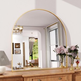 XRAMFY Arched Bathroom Mirror 32" x 34" for Bathroom Vanity Mirror or Wall Decor Gold Arch Mirror Aluminum Alloy Frame Wall Mounted Mirror for Living Room Bedroom Entryway