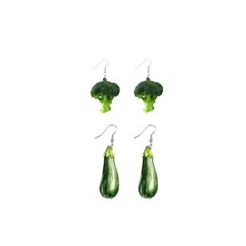 2PC Cute Vegetable & Fruit Earrings Acrylic Realistic Vegetable & Fruit Pendant Earrings Apples Broccoli Pumpkin Strawberry Coconut-Broccoli and cucumbers