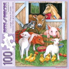 Bits and Pieces - 200 Piece Large Piece Family Jigsaw Puzzle for Adults & Kids - 15" x 19" - Barnyard Buddies - 200 pc Farm Animals Sheep Pigs Horses Jigsaw by Lorraine Ryan
