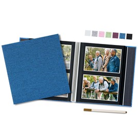 Vienrose Photo Album 60 Black Inner Pages Self Adhesive Linen Scrapbook Album for 4x6 Pictrue DIY Memory Book with A Metallic Pen, 9.84" X 9.06" Navy Blue