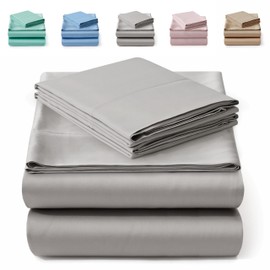 American Home Collection 400 Thread Count Bamboo Viscose Sheet Set - Breathable, Soft, Silky - Cooling Sheets for Hot Sleepers - Deep Pocket - Hotel Luxury Sateen Sheets (Grey, California King)